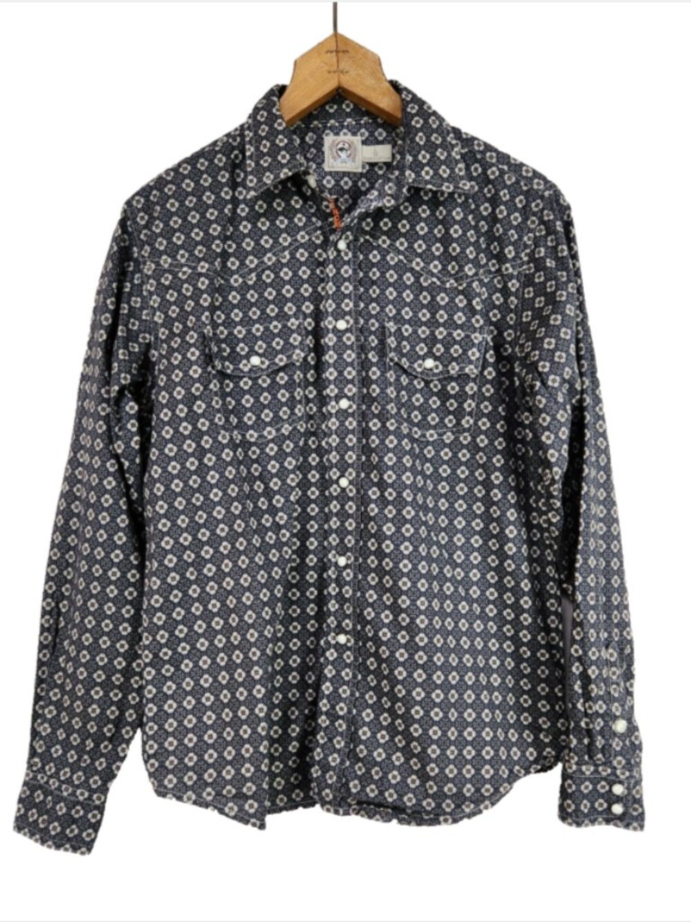 Cinch Pearl Snap Boys Shirt L 12 Gray Blue Western Cowboy Ranch Long Sleeve